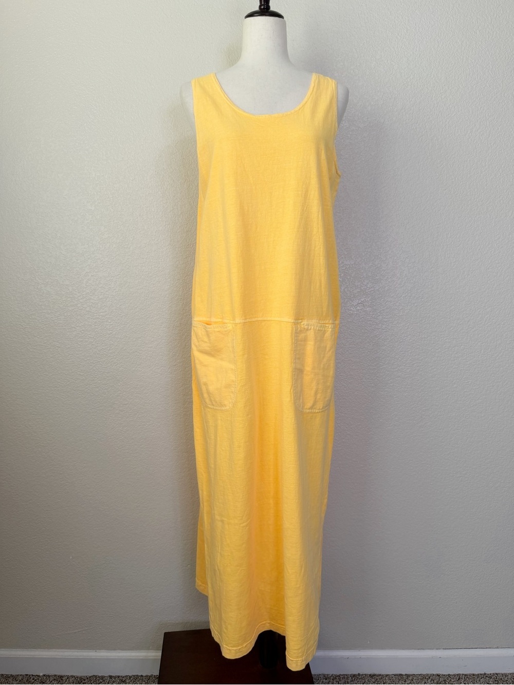 Fresh Produce Vintage 100% Cotton Yellow Front Pockets Maxi Dress, Sz Medium